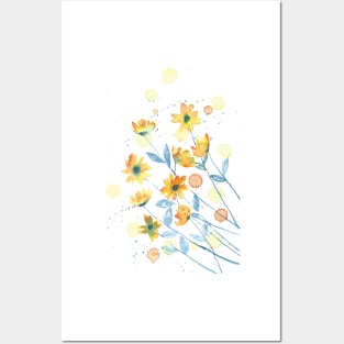 Yellow flowers with blue and orange details Posters and Art